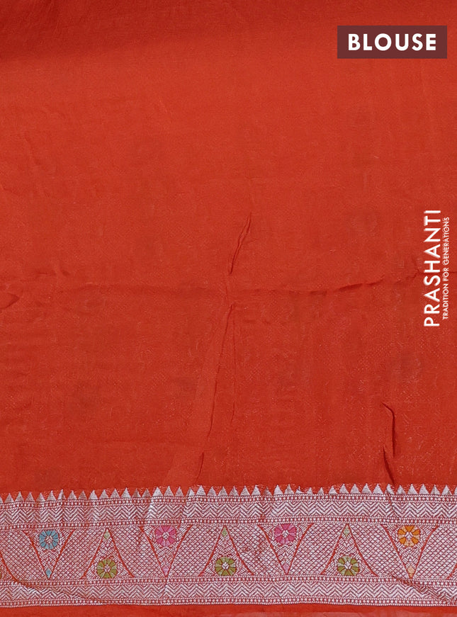 Banarasi semi raw silk saree orange with allover silver zari woven paithani weaves and silver zari woven border