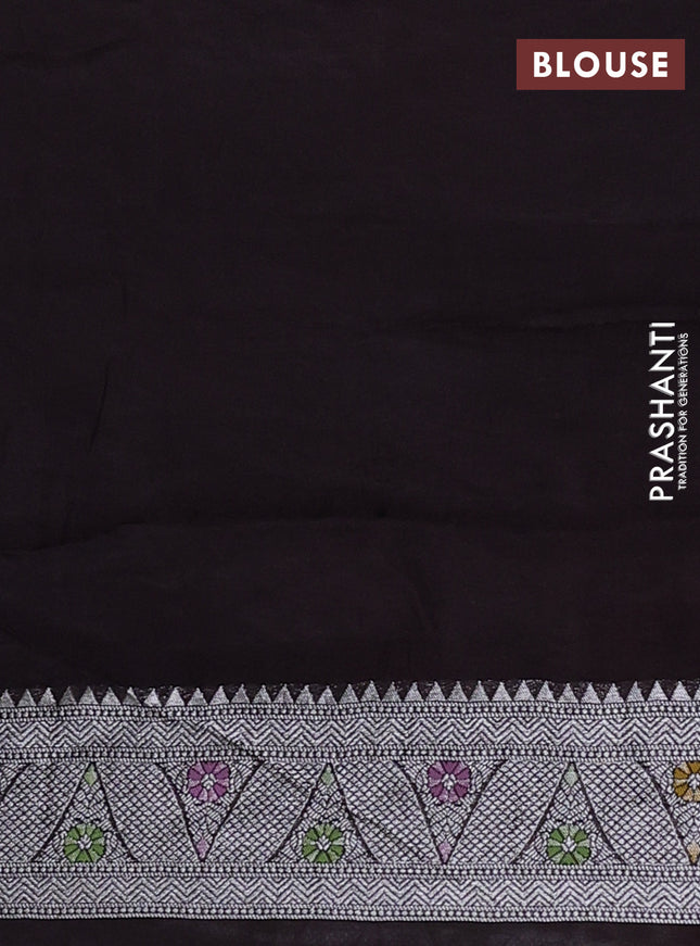 Banarasi semi raw silk saree coffee brown with allover silver zari woven paithani weaves and silver zari woven border