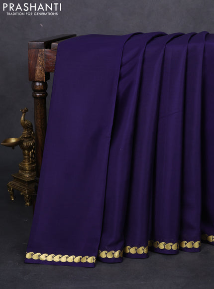 Pure mysore silk saree navy blue with plain body and zari woven border