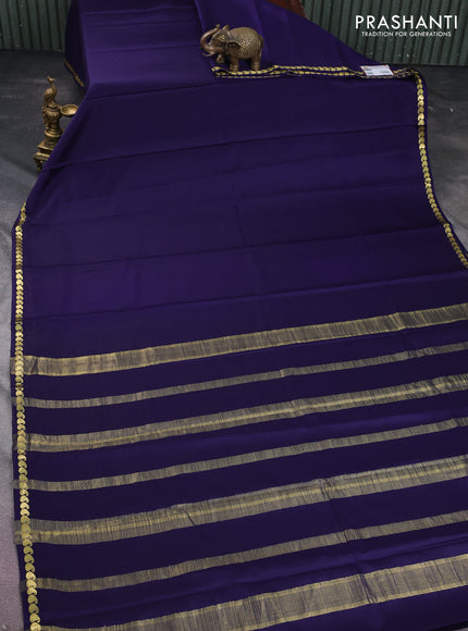 Pure mysore silk saree navy blue with plain body and zari woven border