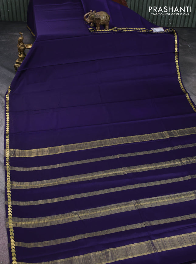 Pure mysore silk saree navy blue with plain body and zari woven border