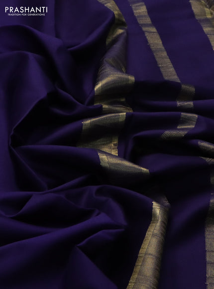 Pure mysore silk saree navy blue with plain body and zari woven border