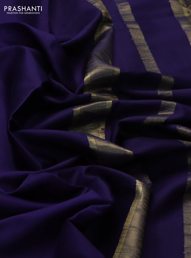 Pure mysore silk saree navy blue with plain body and zari woven border