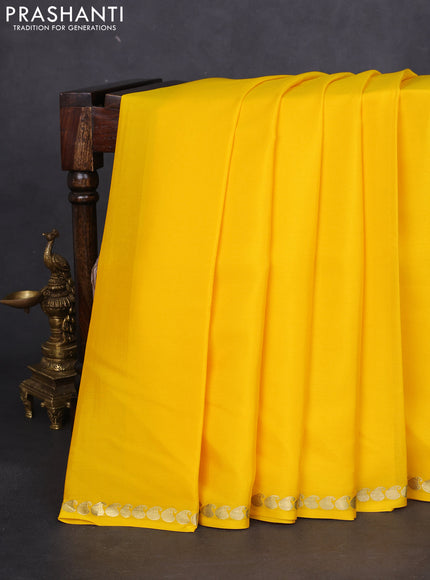 Pure mysore silk saree yellow with plain body and zari woven border