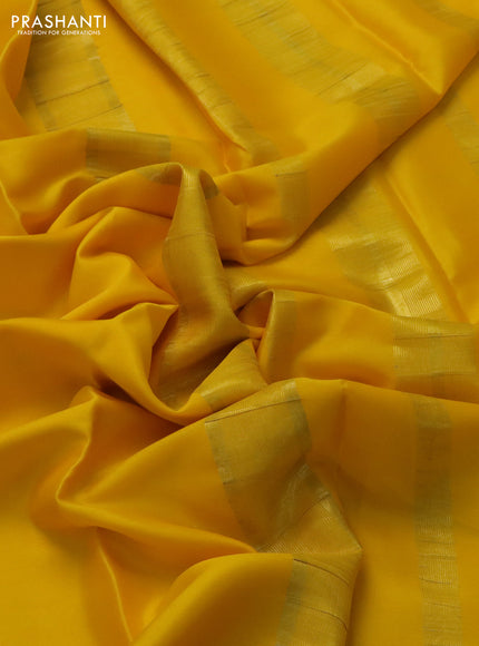 Pure mysore silk saree yellow with plain body and zari woven border