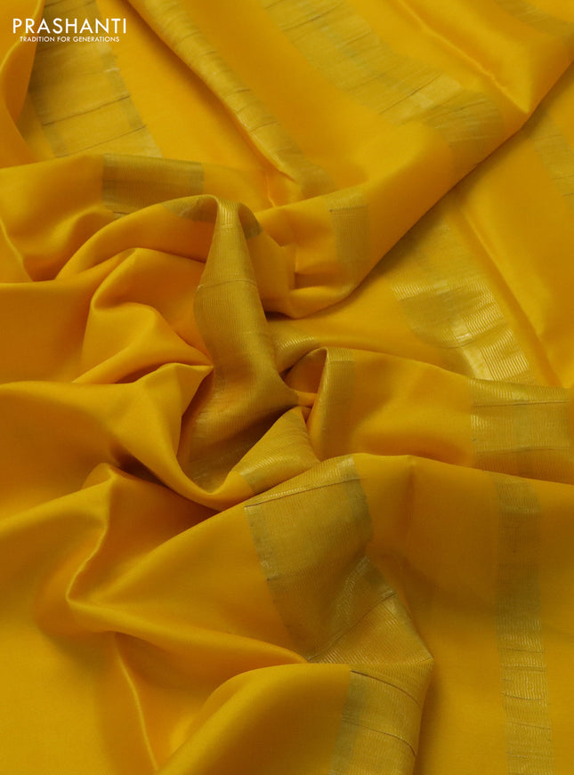 Pure mysore silk saree yellow with plain body and zari woven border