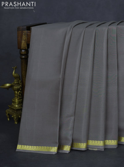 Pure mysore silk saree grey with plain body and zari woven border
