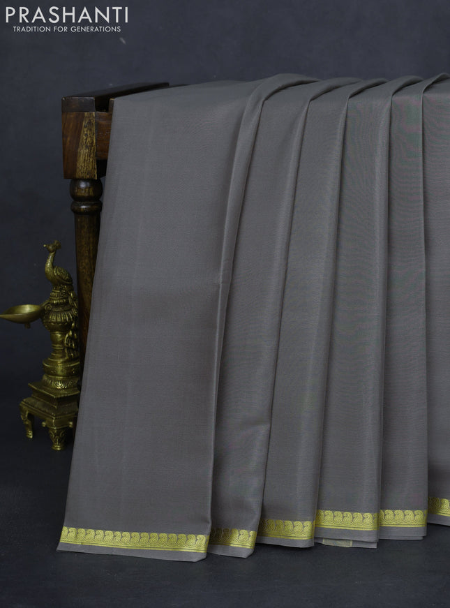 Pure mysore silk saree grey with plain body and zari woven border
