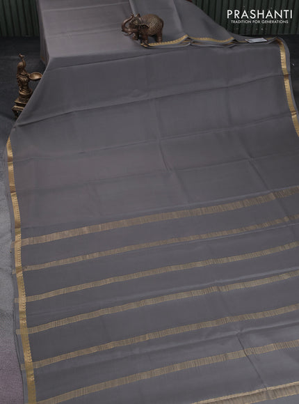 Pure mysore silk saree grey with plain body and zari woven border