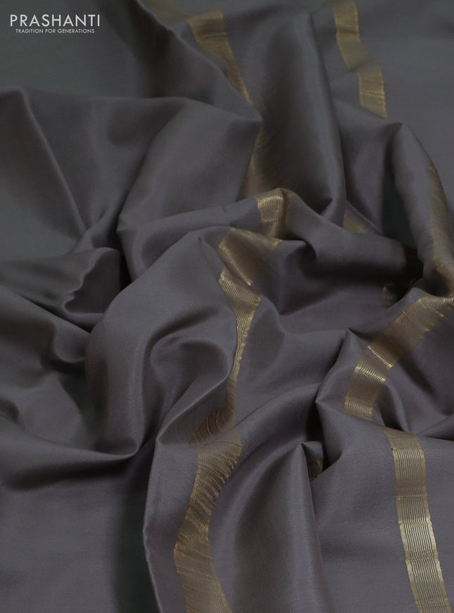 Pure mysore silk saree grey with plain body and zari woven border