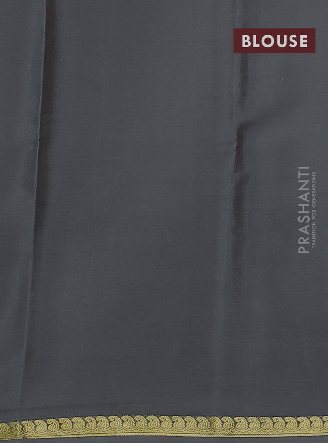 Pure mysore silk saree grey with plain body and zari woven border