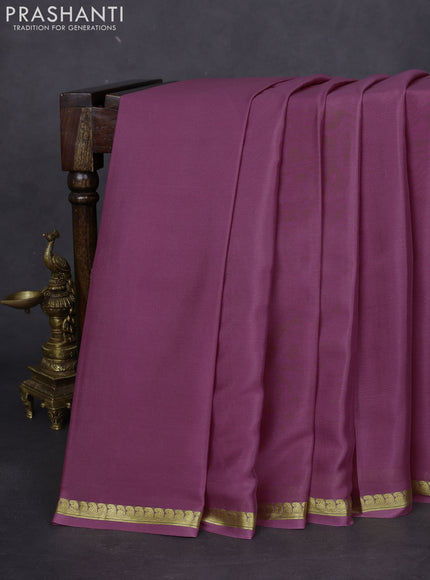 Pure mysore silk saree mauve pink with plain body and zari woven border