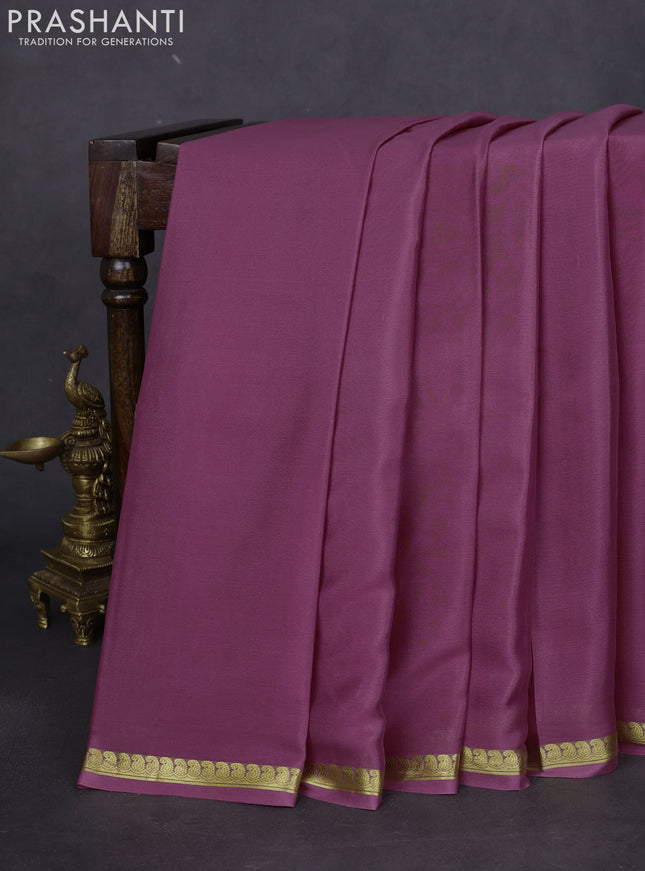 Pure mysore silk saree mauve pink with plain body and zari woven border