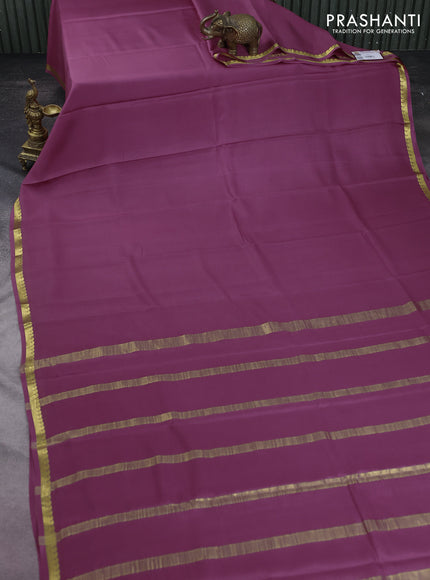 Pure mysore silk saree mauve pink with plain body and zari woven border