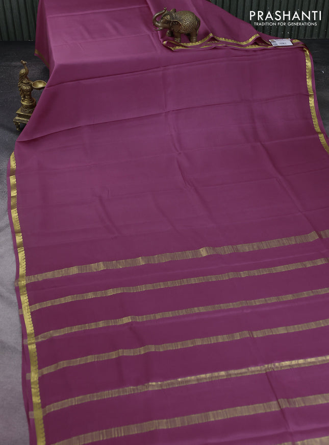 Pure mysore silk saree mauve pink with plain body and zari woven border