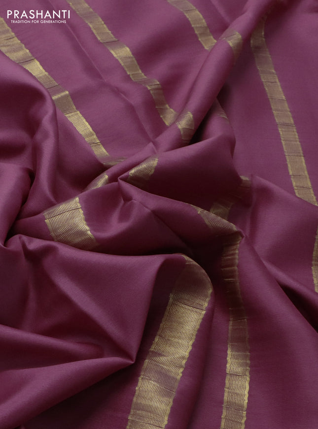 Pure mysore silk saree mauve pink with plain body and zari woven border