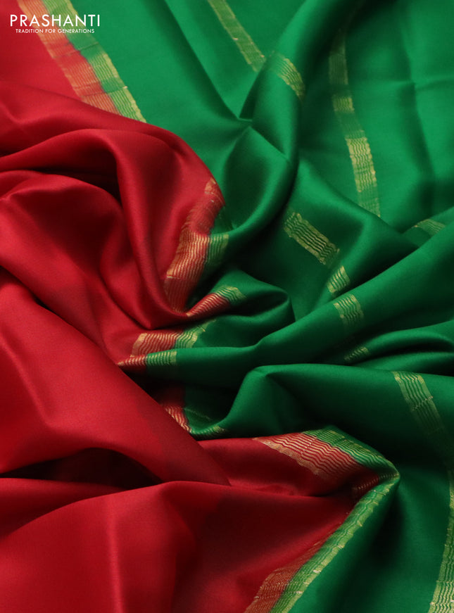 Pure mysore silk saree red and green with plain body and zari woven border