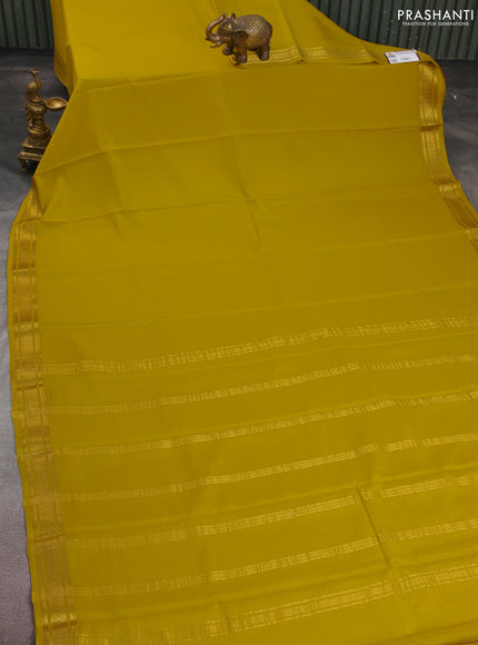 Pure mysore silk saree lime yellow with plain body and zari woven border