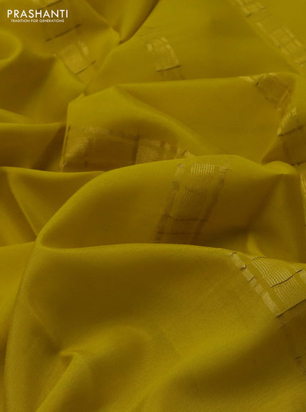Pure mysore silk saree lime yellow with plain body and zari woven border