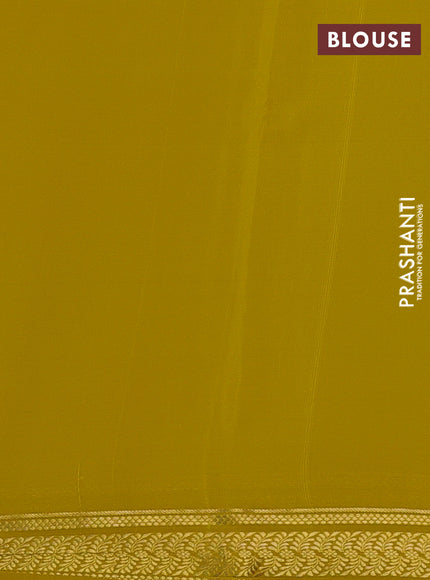 Pure mysore silk saree lime yellow with plain body and zari woven border