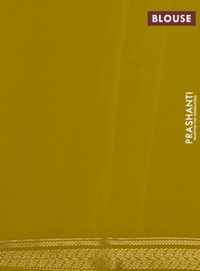 Pure mysore silk saree lime yellow with plain body and zari woven border