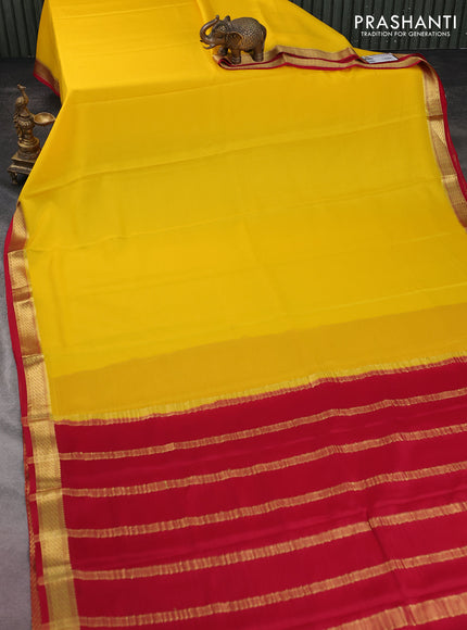 Pure mysore silk saree yellow and red with plain body and zari woven border