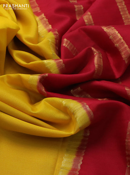 Pure mysore silk saree yellow and red with plain body and zari woven border