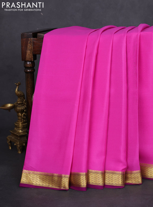 Pure mysore silk saree pink and purple with plain body and zari woven border