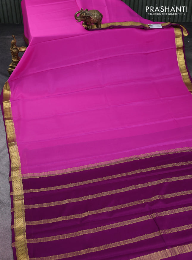 Pure mysore silk saree pink and purple with plain body and zari woven border