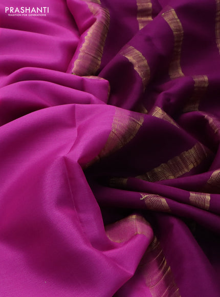 Pure mysore silk saree pink and purple with plain body and zari woven border