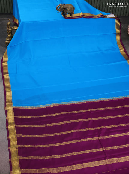 Pure mysore silk saree cs blue and purple with plain body and zari woven border
