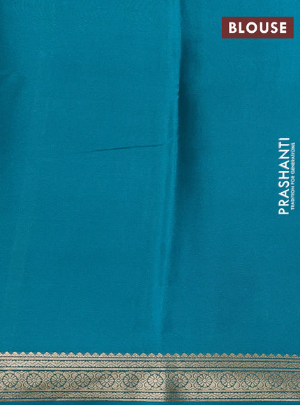 Pure mysore silk saree peach pink and teal blue with plain body and zari woven border