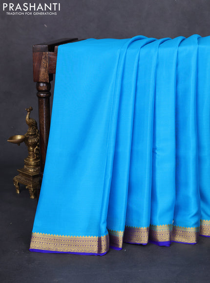 Pure mysore silk saree light blue and blue with plain body and zari woven border