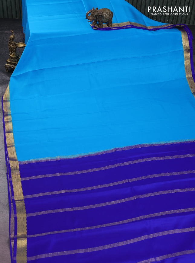 Pure mysore silk saree light blue and blue with plain body and zari woven border