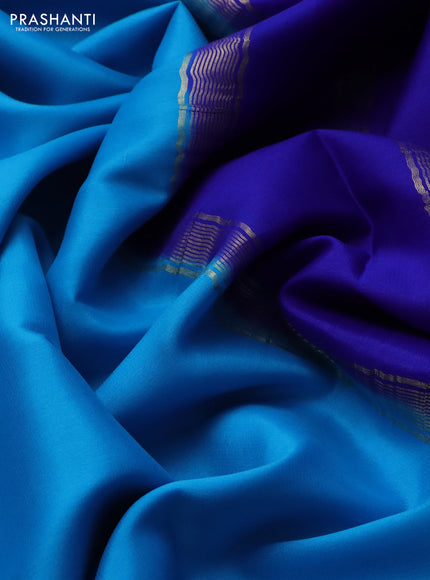 Pure mysore silk saree light blue and blue with plain body and zari woven border