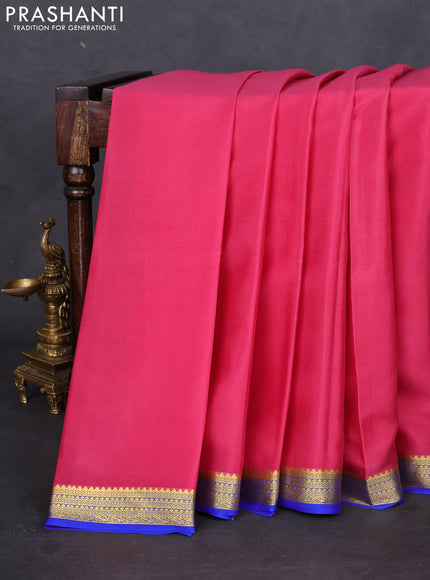 Pure mysore silk saree pink and blue with plain body and zari woven border