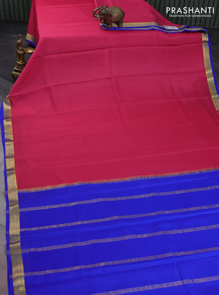 Pure mysore silk saree pink and blue with plain body and zari woven border