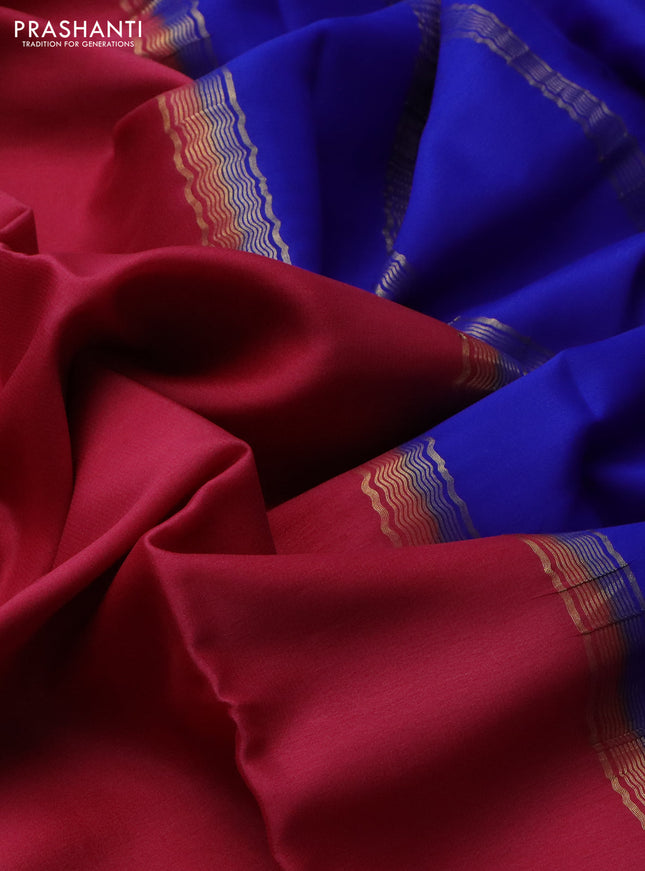 Pure mysore silk saree pink and blue with plain body and zari woven border