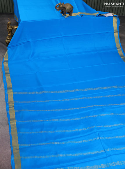 Pure mysore silk saree cs blue with plain body and zari woven border