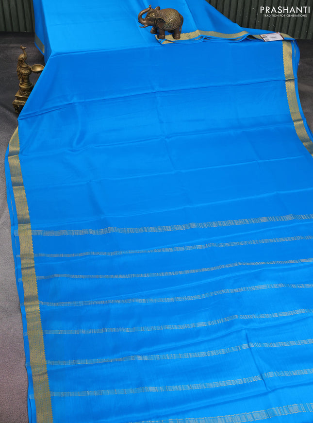 Pure mysore silk saree cs blue with plain body and zari woven border