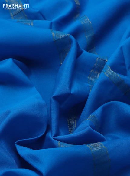 Pure mysore silk saree cs blue with plain body and zari woven border
