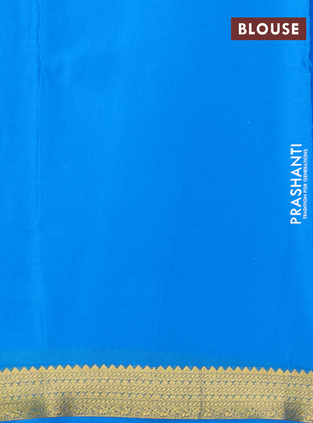 Pure mysore silk saree cs blue with plain body and zari woven border