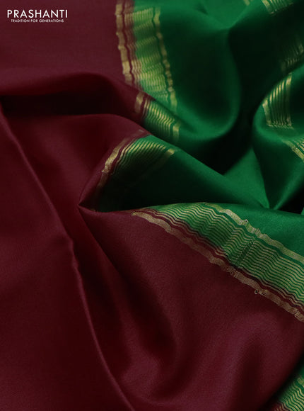 Pure mysore silk saree maroon and green with plain body and zari woven border