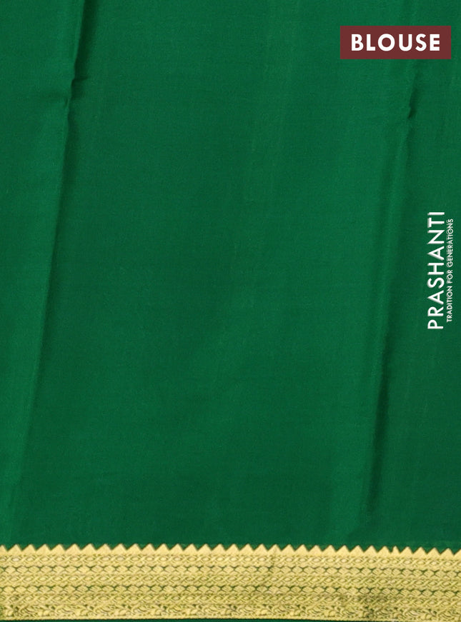 Pure mysore silk saree maroon and green with plain body and zari woven border