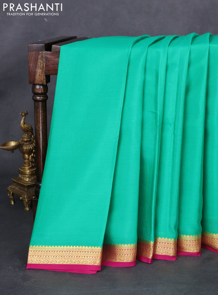 Pure mysore silk saree green and pink with plain body and zari woven border