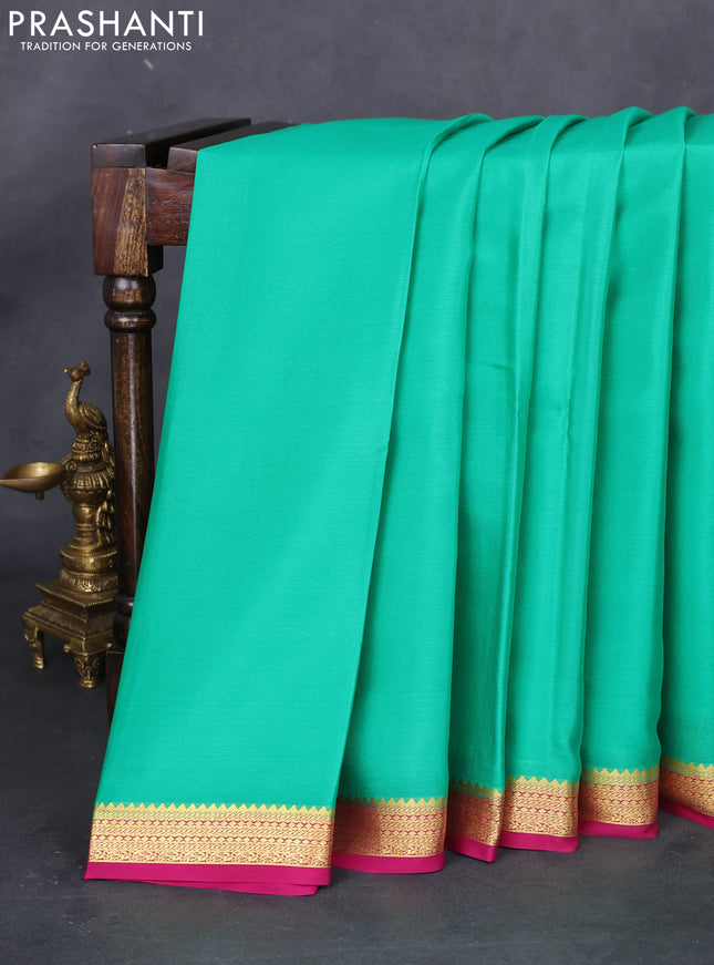 Pure mysore silk saree green and pink with plain body and zari woven border