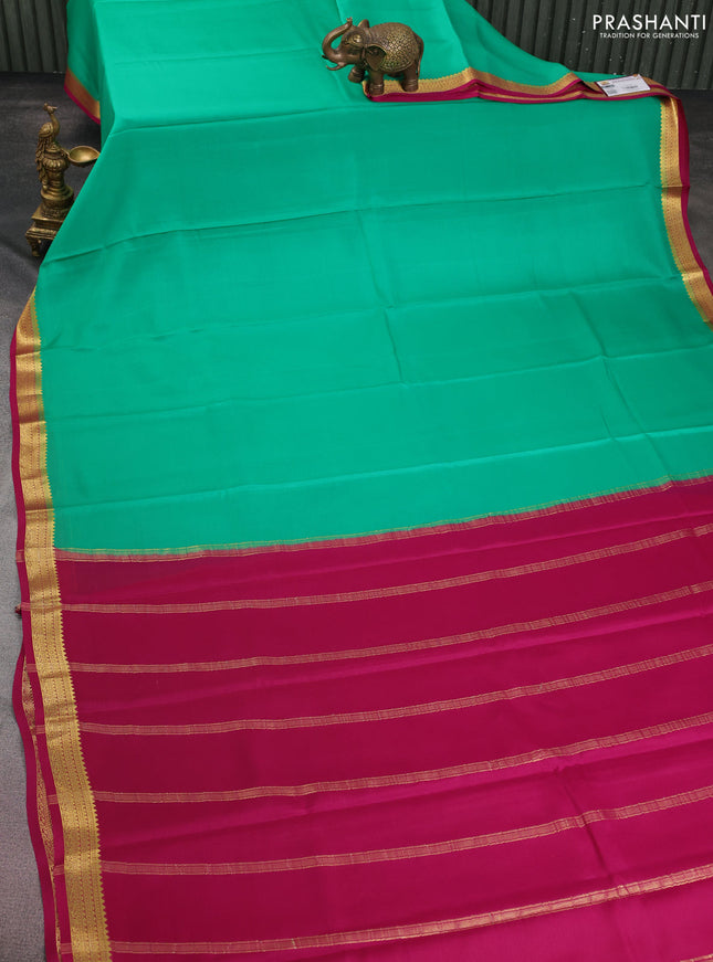 Pure mysore silk saree green and pink with plain body and zari woven border