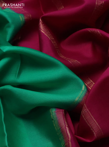 Pure mysore silk saree green and pink with plain body and zari woven border
