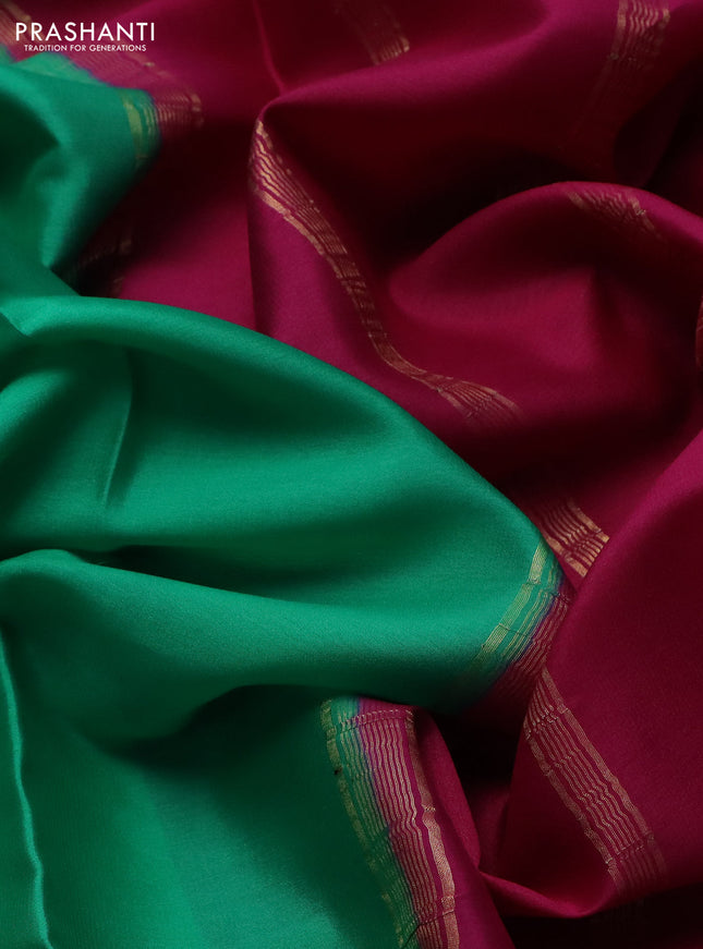 Pure mysore silk saree green and pink with plain body and zari woven border