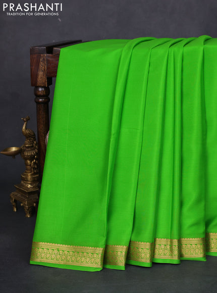 Pure mysore silk saree light green with plain body and zari woven border